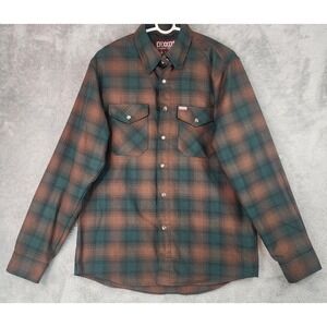 Dixxon Flannel Co Widowmaker Shirt Mens Medium Brown Green Plaid D-Tech Snap On